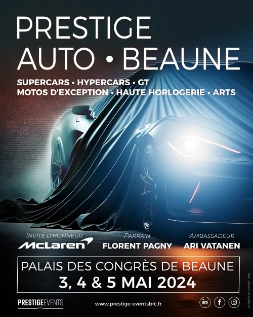 Affiche de l'édition 2024 du salon automobile, présentant le logo et les détails de l'événement.